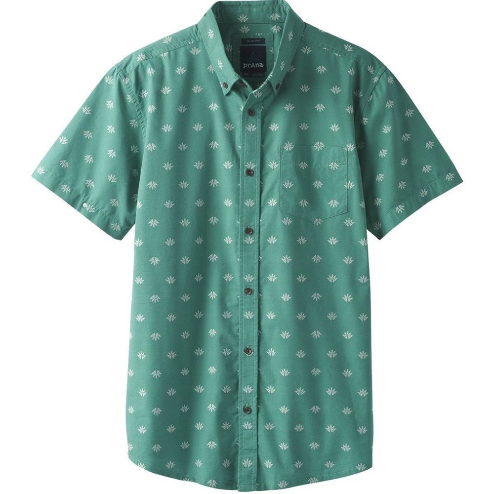 Prana Teal Broderick Slim Short-Sleeve Shirt - Men's Cactus Agave Print